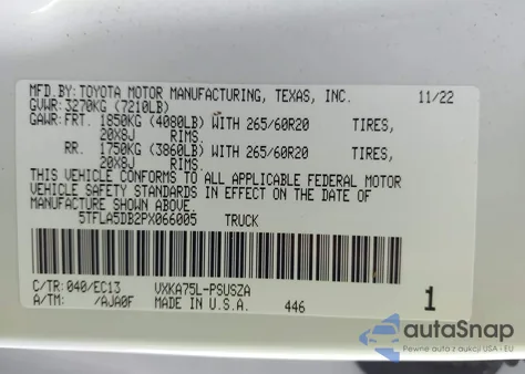 2023 Toyota Tundra Sr5 z USA, uszkodzony, nr VIN 5TFLA5DB2PX066005